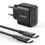 UGREEN CD250 25W USB-C sieninis įkroviklis su USB-C į USB-C kabeliu 2m juodas