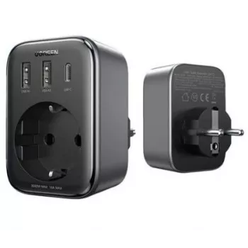 UGREEN CD314 30W GaN įkroviklis su 2 USB-A, 1 USB-C ir 1 AC lizdu, EU kištukas, juodas