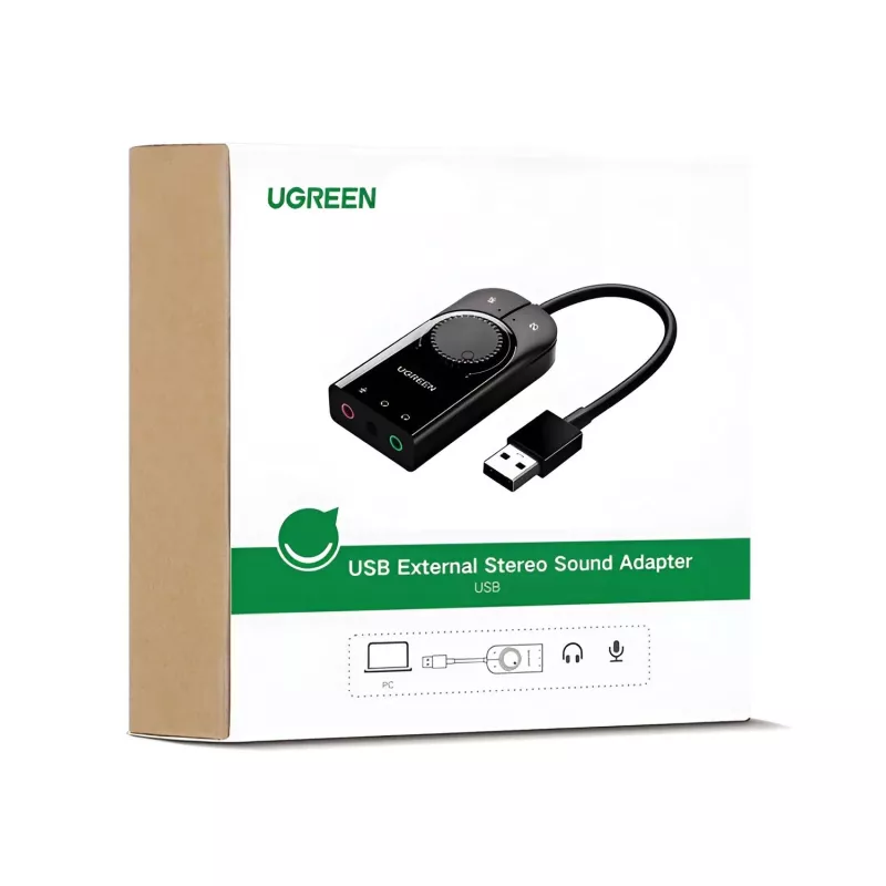 UGREEN CM129 USB-A į 3,5 mm išorinis stereo garso adapteris - juoda