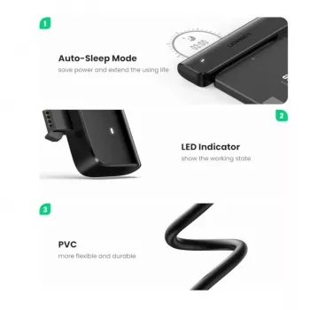 UGREEN CM321 USB-C į 2,5 colio SATA HDD/SSD keitiklio laidas 5Gbps juodos spalvos