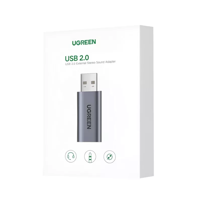 UGREEN CM383-80864 USB-A į 3,5 mm garso lizdą išorinis garso adapteris - sidabrinis