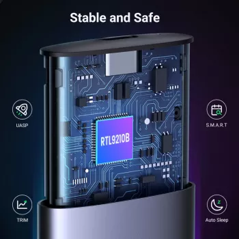 UGREEN CM400-90264 M.2 NVMe/SATA SSD korpusas 10Gbps USB-C 3.2 Gen 2 be įrankių, aliuminio, sidabrinis