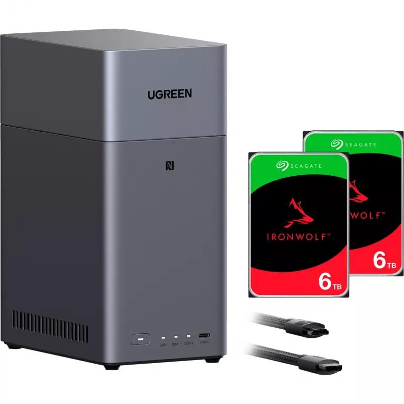 UGREEN DH2300 + 2x 6 TB Seagate IronWolf HDD rinkinys (juoda)