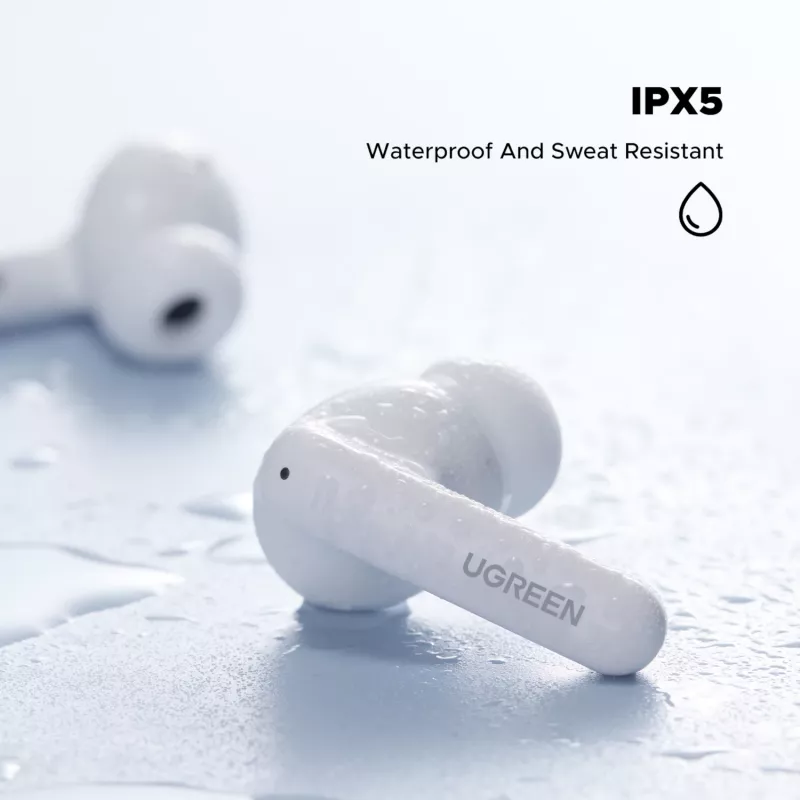 UGREEN EchoBuds Magic belaidžiai į ausis įdedami ausinukai su aktyviu triukšmo slopinimu, Bluetooth 5.2, IPX5 atsparumas vandeniui – balti
