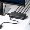 UGREEN HDMI 2.0 KVM jungiklis 2 į 1 iš, 2 kompiuteriai 1 monitorius, 4K@60Hz, 3 prievadų USB 2.0 šakotuvas, mygtuko ir sparčiųjų klavišų perjungimas, aliuminio lydinys, HDCP 2.2, HDR10
