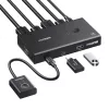 UGREEN HDMI 2.0 KVM jungiklis 2 į 1 iš, 2 kompiuteriai 1 monitorius, 4K@60Hz, 3 prievadų USB 2.0 šakotuvas, mygtuko ir sparčiųjų klavišų perjungimas, aliuminio lydinys, HDCP 2.2, HDR10
