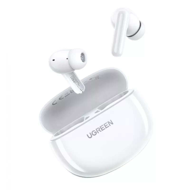 UGREEN HiTune P3 belaidės ausinės su hibridiniu ANC, 35dB triukšmo slopinimu, 4-mic ENC, 30H baterija, IPX5, Bluetooth 5.2, maža delsa, baltos spalvos