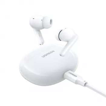 UGREEN HiTune P3 belaidės ausinės su hibridiniu ANC, 35dB triukšmo slopinimu, 4-mic ENC, 30H baterija, IPX5, Bluetooth 5.2, maža delsa, baltos spalvos