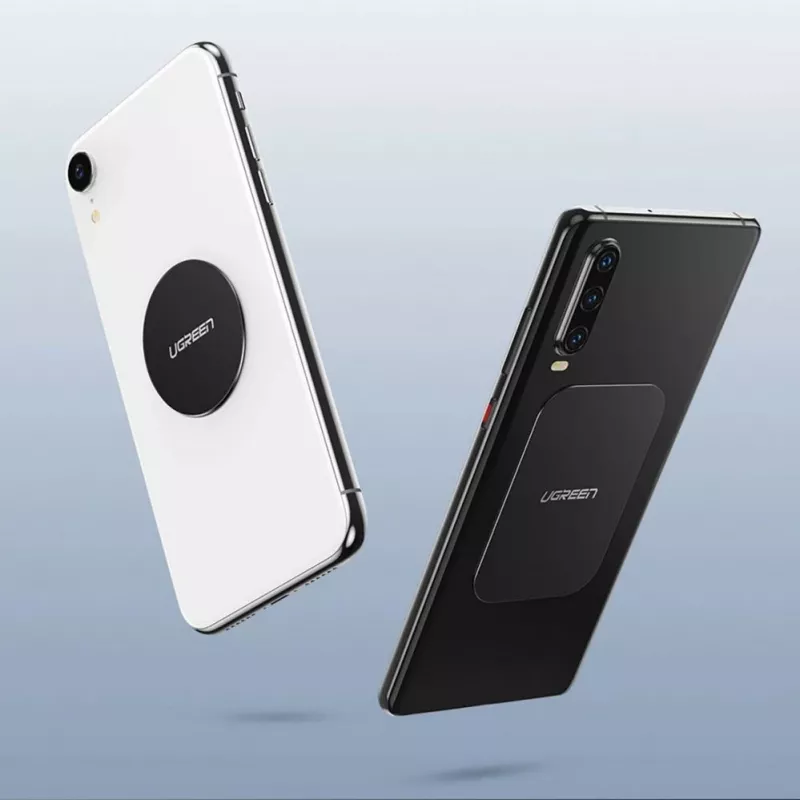 UGREEN LP123 60410 Magnetinio telefono laikiklio metalinės plokštelės – apvali ir stačiakampė, juodos (2 vnt.)
