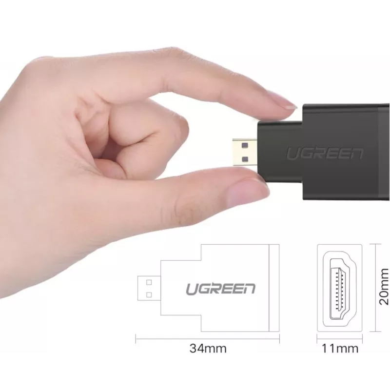 UGREEN Micro HDMI vyriškas į HDMI moterišką adapteris – 4K@60Hz, auksu padengtas, juodas