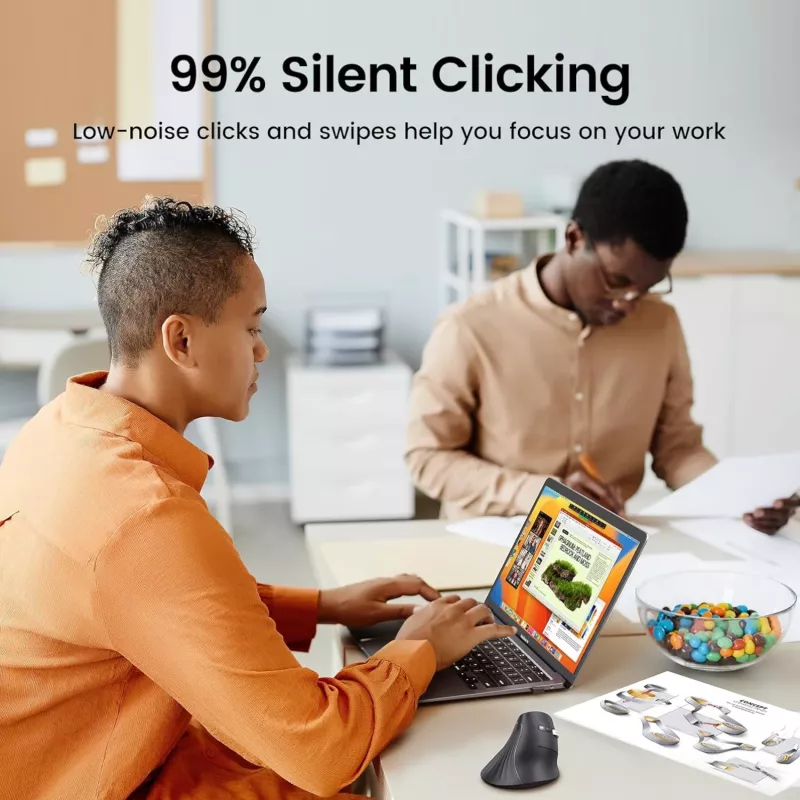 UGREEN Multi-Mode vertikali pelė Bluetooth ir 2.4G belaidė – juoda