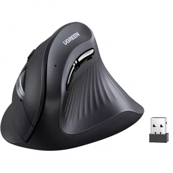 UGREEN Multi-Mode vertikali pelė Bluetooth ir 2.4G belaidė – juoda