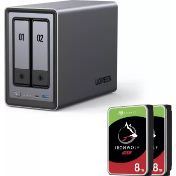 UGREEN NASync DXP2800 2 skyrių NAS su 16 TB (2x 8 TB Seagate IronWolf) Intel N100 8 GB DDR5