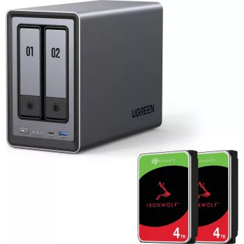 UGREEN NASync DXP2800 2 skyrių NAS su 8TB (2x Seagate IronWolf 4TB), Intel N100, 2.5GbE