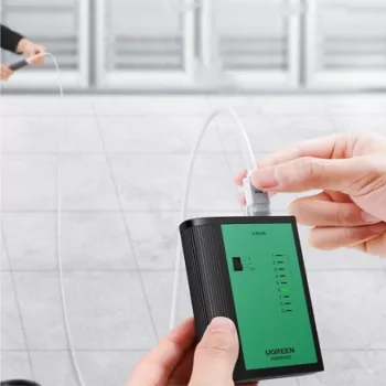 UGREEN tinklo ir telefono kabelių testeris RJ45 RJ11 tęstinumo testeris, skirtas Cat5 Cat5e Cat6 Cat6a Cat7 Ethernet ir telefono kabeliams su LED indikatoriais, nuimamu nuotoliniu bloku, maitinamas 9V baterija, NW167