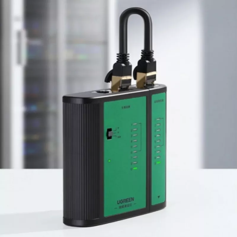 UGREEN tinklo ir telefono kabelių testeris RJ45 RJ11 tęstinumo testeris, skirtas Cat5 Cat5e Cat6 Cat6a Cat7 Ethernet ir telefono kabeliams su LED indikatoriais, nuimamu nuotoliniu bloku, maitinamas 9V baterija, NW167