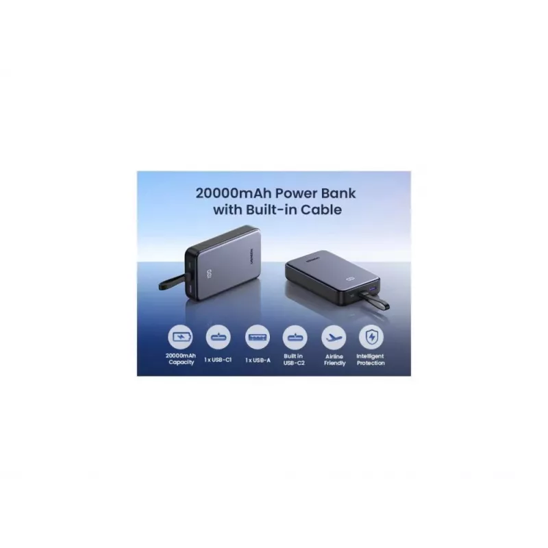 UGREEN Power Bank 20000mAh 20W 45762 Built-in Cable Grey