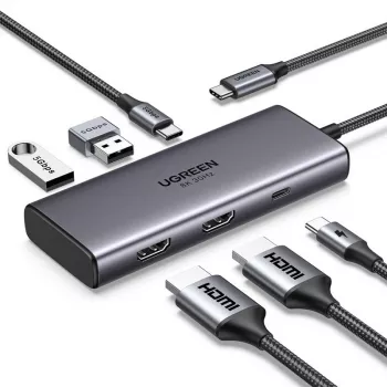 UGREEN Revodok Pro 206 USB-C 6-in-1 šakotuvas su 4K HDMI, 100W PD, Gigabit Ethernet, USB 3.0