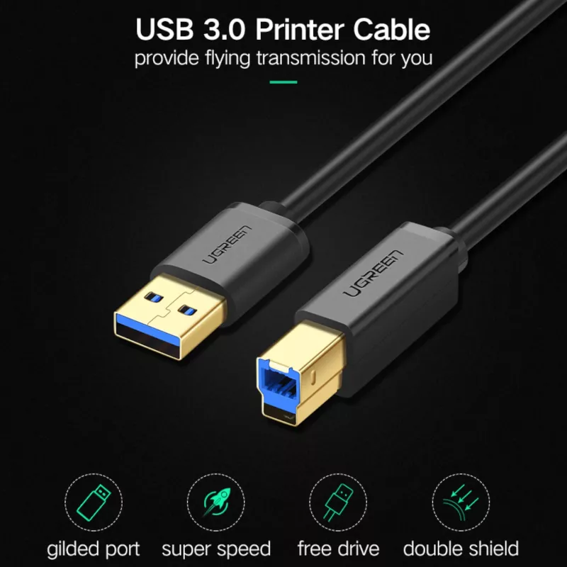 UGREEN US210 USB 3.0 A-B laidas, 2m, juodas