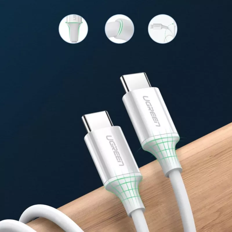 UGREEN US264 USB-C į USB-C laidas 1m Baltas 100W PD QC AFC