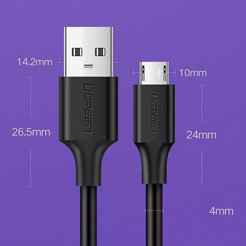 UGREEN US289 Micro USB / USB-A laidas 0,25 m - juoda