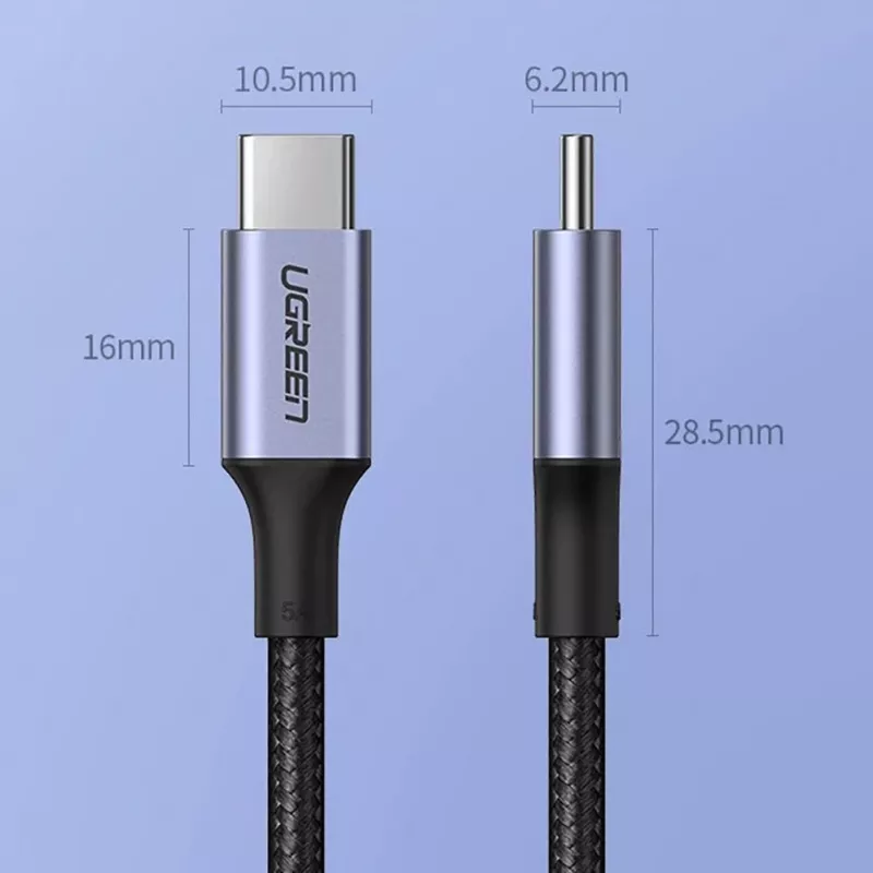 UGREEN US316 USB-C į USB-C laidas 100W 5A 480Mbps 1,5m pilka