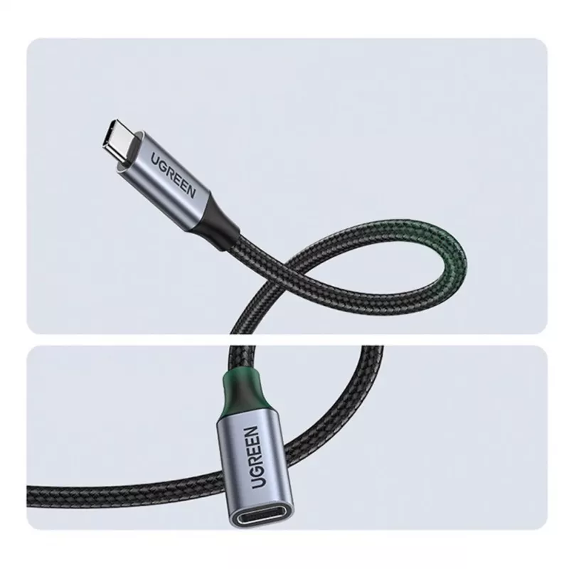 UGREEN US372 USB-C į USB-C laidas 100W 5A 10Gbps 0,5m pilka