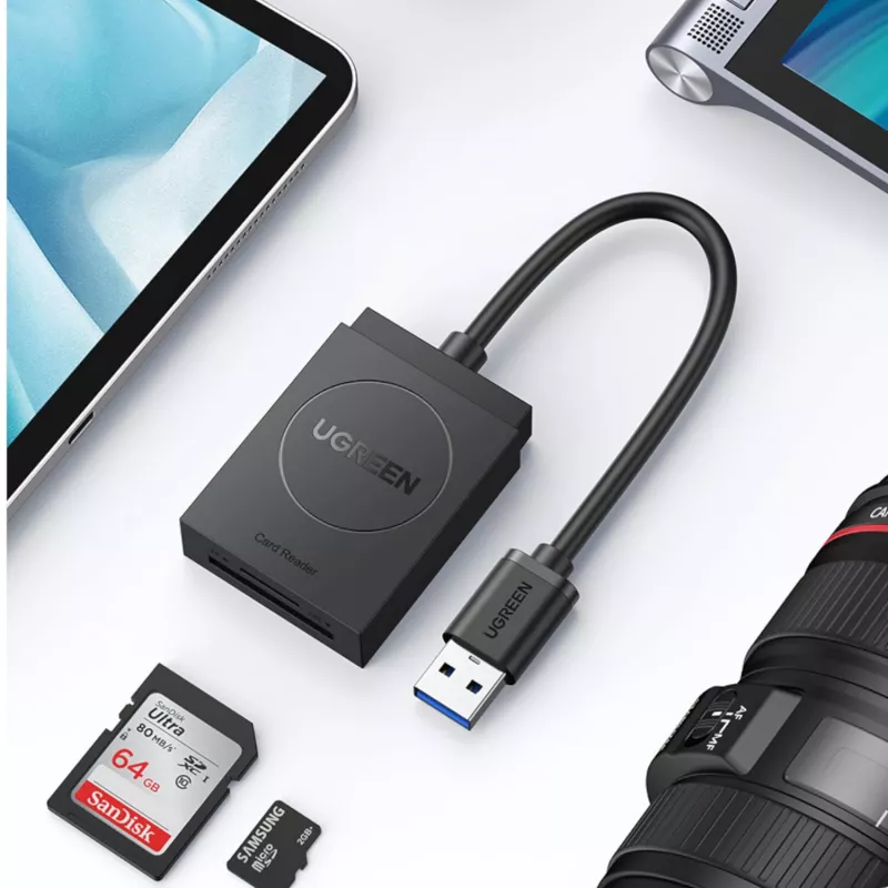 UGREEN USB 3.0 dviejų lizdų kortelių skaitytuvas SD/TF kortelėms – 5Gbps duomenų perdavimas