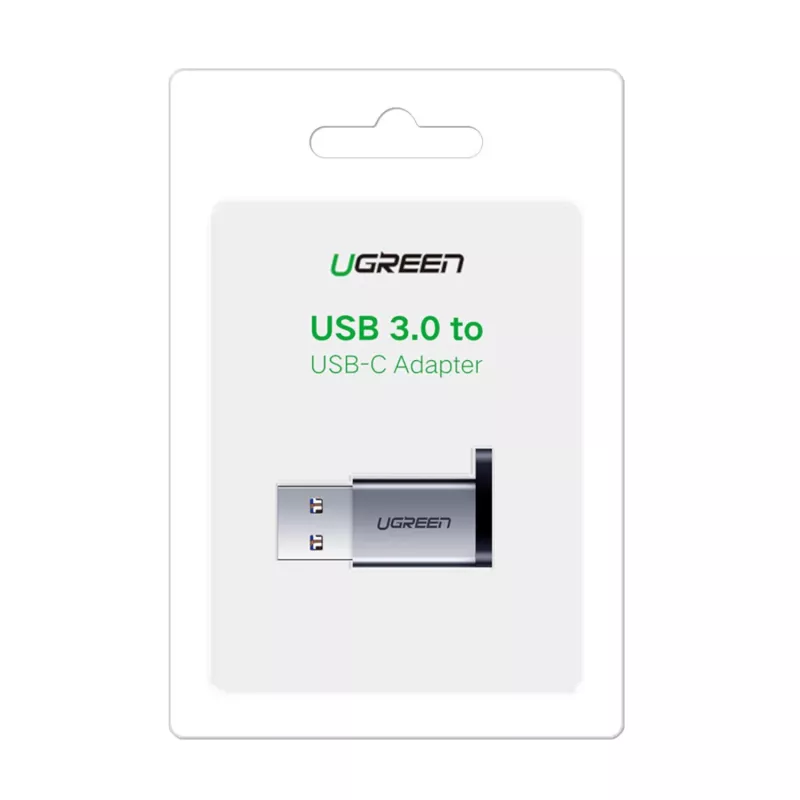 UGREEN USB 3.0 vyriškas į Type-C 3.1 moterišką adapteris, duomenų perdavimui ir įkrovimui, kosminė pilka