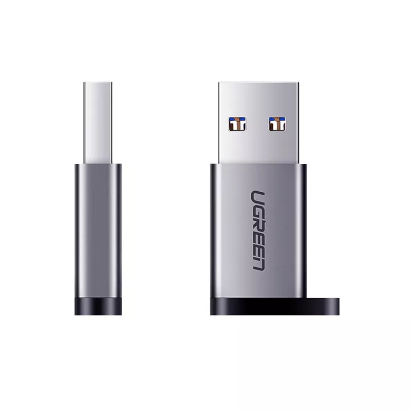 UGREEN USB 3.0 vyriškas į Type-C 3.1 moterišką adapteris, duomenų perdavimui ir įkrovimui, kosminė pilka