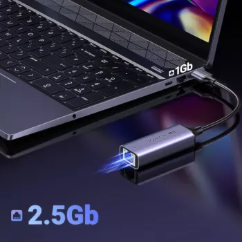 UGREEN USB-A 3.2 Gen 1 į 2.5G Ethernet adapteris, 2,5 Gbps RJ45 LAN, aliuminis, kosminė pilka, Plug & Play, Realtek RTL8156B, 10 cm laidas