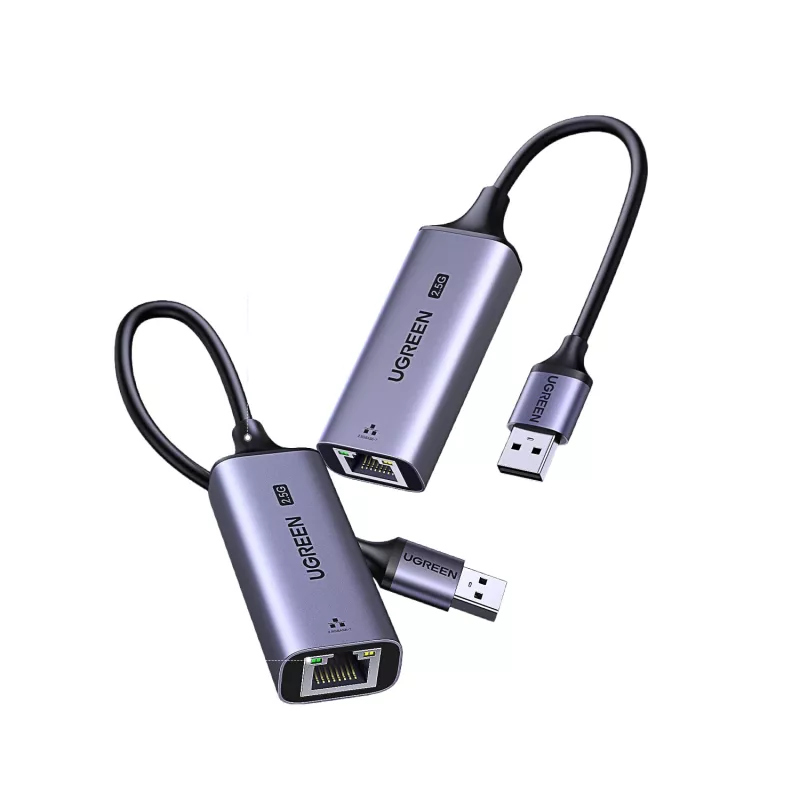 UGREEN USB-A 3.2 Gen 1 į 2.5G Ethernet adapteris, 2,5 Gbps RJ45 LAN, aliuminis, kosminė pilka, Plug & Play, Realtek RTL8156B, 10 cm laidas