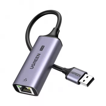 UGREEN USB-A 3.2 Gen 1 į 2.5G Ethernet adapteris, 2,5 Gbps RJ45 LAN, aliuminis, kosminė pilka, Plug & Play, Realtek RTL8156B, 10 cm laidas