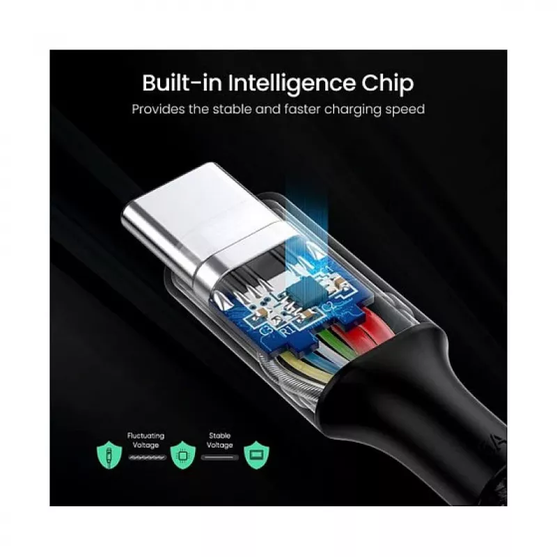 UGREEN USB-C į USB-C 100W pynimo nailono įkrovimo laidas 2m juodas