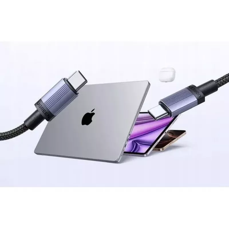 UGREEN USB-C į USB-C įkrovimo laidas USB 2.0 240W PD 3.1, aliuminio korpusas, pintas, 2m pilkas
