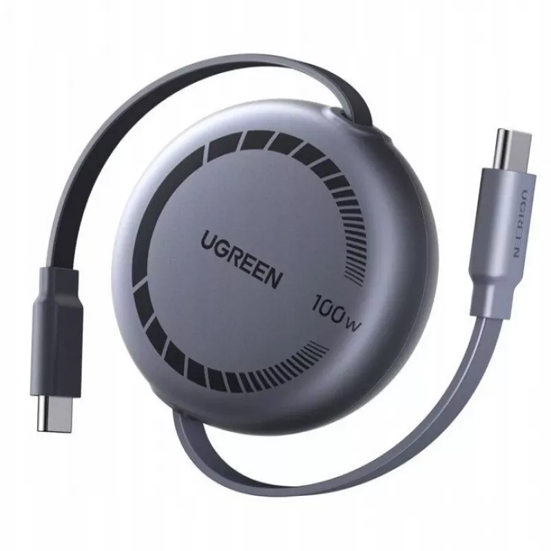 UGREEN USB-C į USB-C PD 100W ištraukiamas greito įkrovimo laidas 1m juodas