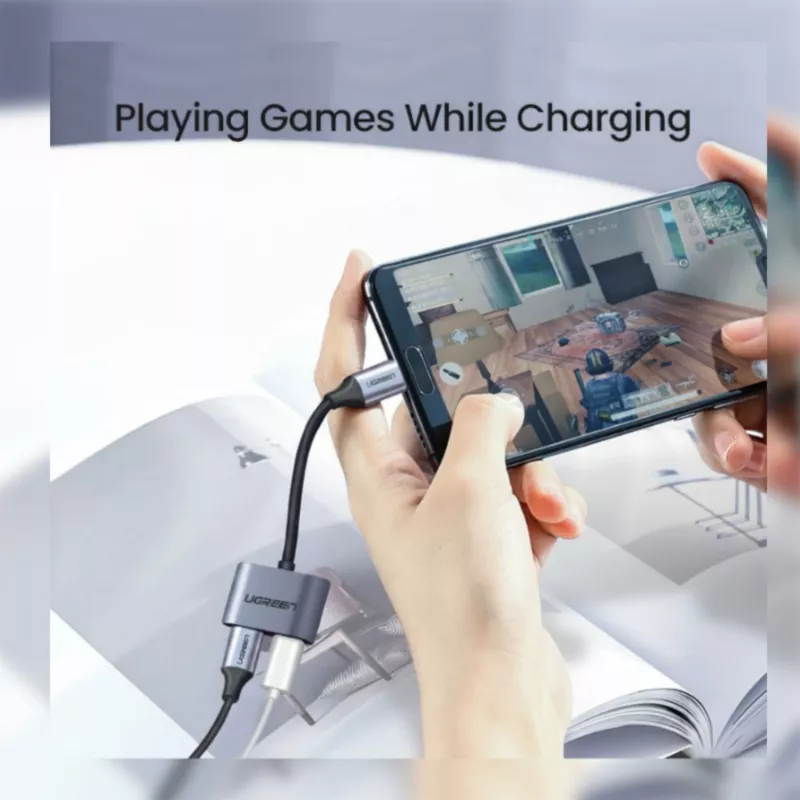 UGREEN USB Type-C dvigubas garso ir įkrovimo adapteris (15W PD, 2-in-1 skirstytuvas)