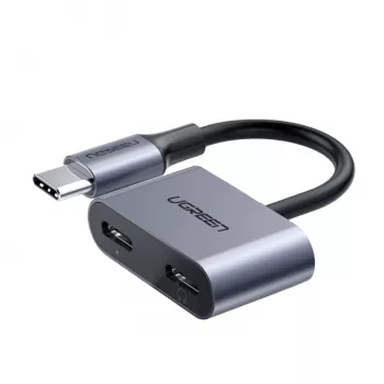 UGREEN USB Type-C dvigubas garso ir įkrovimo adapteris (15W PD, 2-in-1 skirstytuvas)