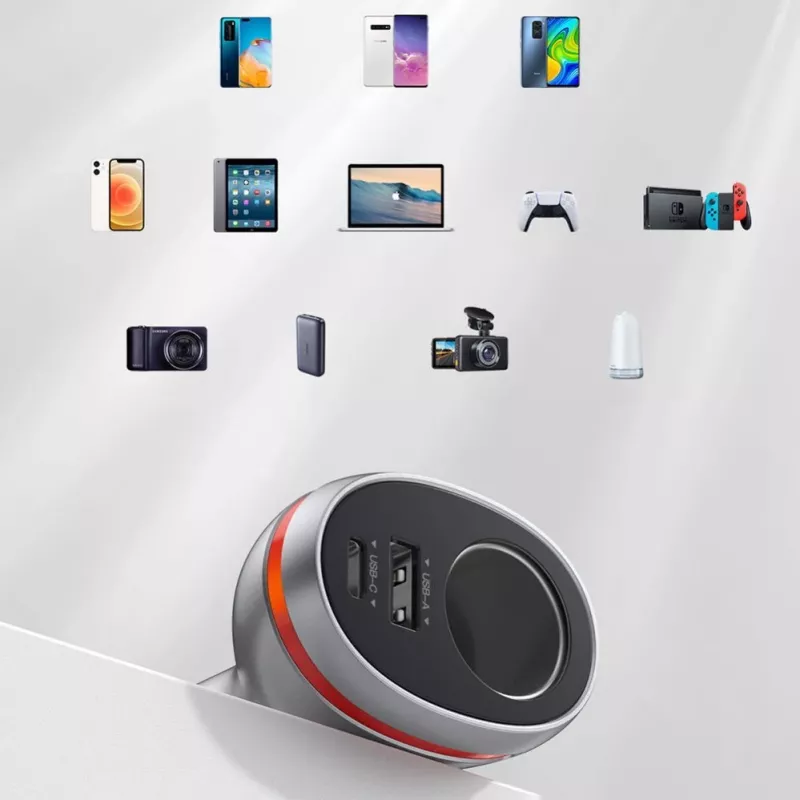 UGREEN USB Type C / USB QC PD 24W automobilinis įkroviklis su 12V cigarečių degiklio lizdu sidabrinis (CD204)