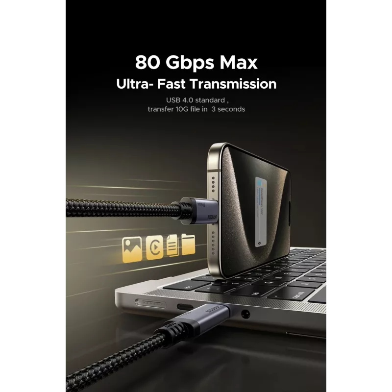UGREEN USB4 USB-C į USB-C laidas 240W 40Gbps 16K@60Hz 80Gbps Thunderbolt 4 suderinamas 1m nailono pynė