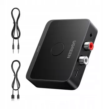 UGREEN belaidis Bluetooth 5.3 LDAC Hi-Res garso imtuvas su 3,5 mm AUX ir 2x RCA išvestimi, ESS ES9018K2M DAC, aptX HD, aptX Adaptive, aptX, AAC, SBC, dviejų įrenginių prijungimas, aliuminio lydinys, juodos spalvos