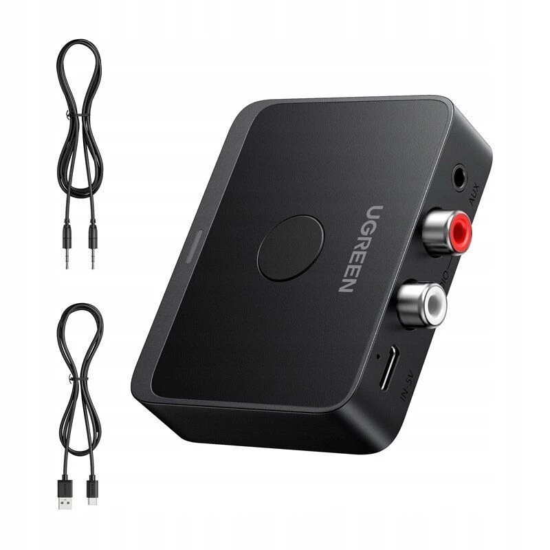 UGREEN belaidis Bluetooth 5.3 LDAC Hi-Res garso imtuvas su 3,5 mm AUX ir 2x RCA išvestimi, ESS ES9018K2M DAC, aptX HD, aptX Adaptive, aptX, AAC, SBC, dviejų įrenginių prijungimas, aliuminio lydinys, juodos spalvos