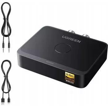 UGREEN belaidis Bluetooth 5.3 LDAC Hi-Res garso imtuvas su 3,5 mm AUX ir 2x RCA išvestimi, ESS ES9018K2M DAC, aptX HD, aptX Adaptive, aptX, AAC, SBC, dviejų įrenginių prijungimas, aliuminio lydinys, juodos spalvos