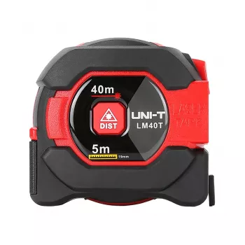 UNI-T LM-40T Lazerinis atstumo matuoklis, 40 m diapazonas, ±2 mm tikslumas, IP54, su apšvietimu LCD, plotas/tūris/Pitagoro, 20 duomenų rinkinių