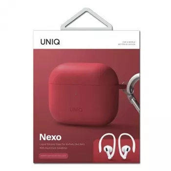UNIQ Uniq Nexo Dėklas, skirtas AirPods 3 + Silikoniniai ausų kabliukai - Raudona