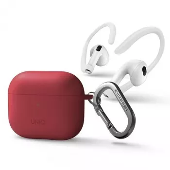 UNIQ Uniq Nexo Dėklas, skirtas AirPods 3 + Silikoniniai ausų kabliukai - Raudona