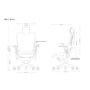 UNIQUE Wau 2 BL416 ergonomiška biuro kėdė, sniego baltumo audinys su pilku tinklelio atlošu, reguliuojami porankiai ir atlošo pagalvėlė