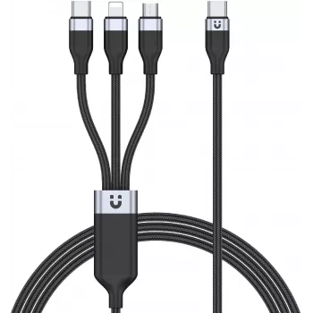 UNITEK 3-in-1 USB-A į Lightning, USB-C, Micro USB nailono pynės įkrovimo laidas 1,2 m juodas