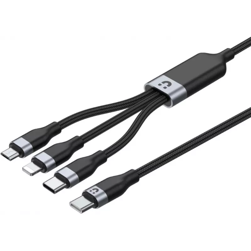 UNITEK 3-in-1 USB-A į Lightning, USB-C, Micro USB nailono pynės įkrovimo laidas 1,2 m juodas