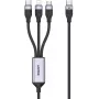 UNITEK 3-in-1 USB-A į Lightning, USB-C, Micro USB nailono pynės įkrovimo laidas 1,2 m juodas